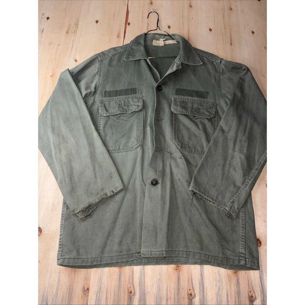 VTG Men's Guaranteed Trooper Fatigues Army Green Military Shirt S 60s Blank S
